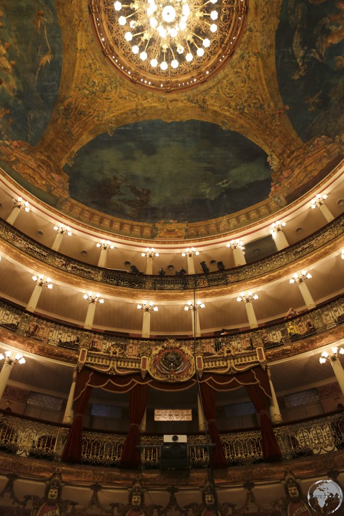 The ornate interior of the Theatro Amazonas, Manaus.