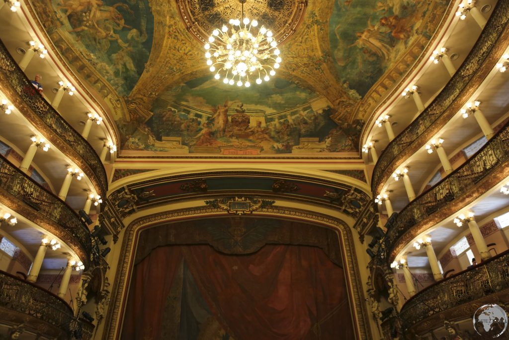 The opulent interior of the Theatro Amazonas, Manaus.