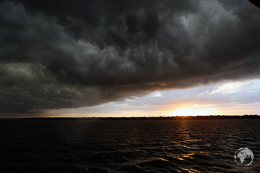 Storm clouds over the Amazon river near Belém.