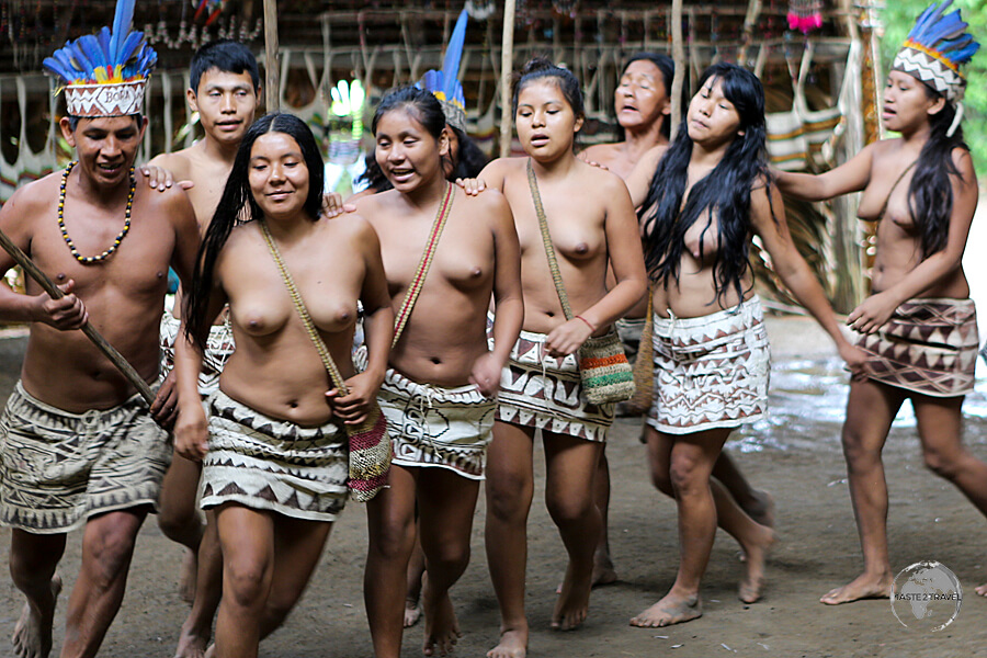 Indigenous dancers at the Yagua Indian Village near Iquitos.