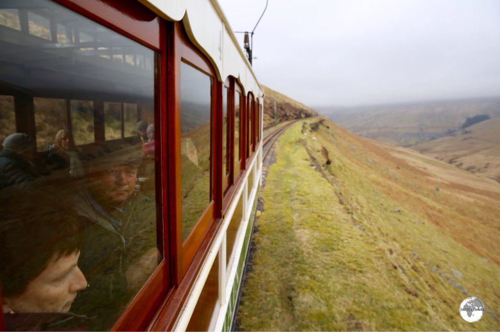 The Snaefell mountain railway conveys passengers to thwe loftiest point on the island - Mount Snaefell (620m / 2,037 feet) above sea level.