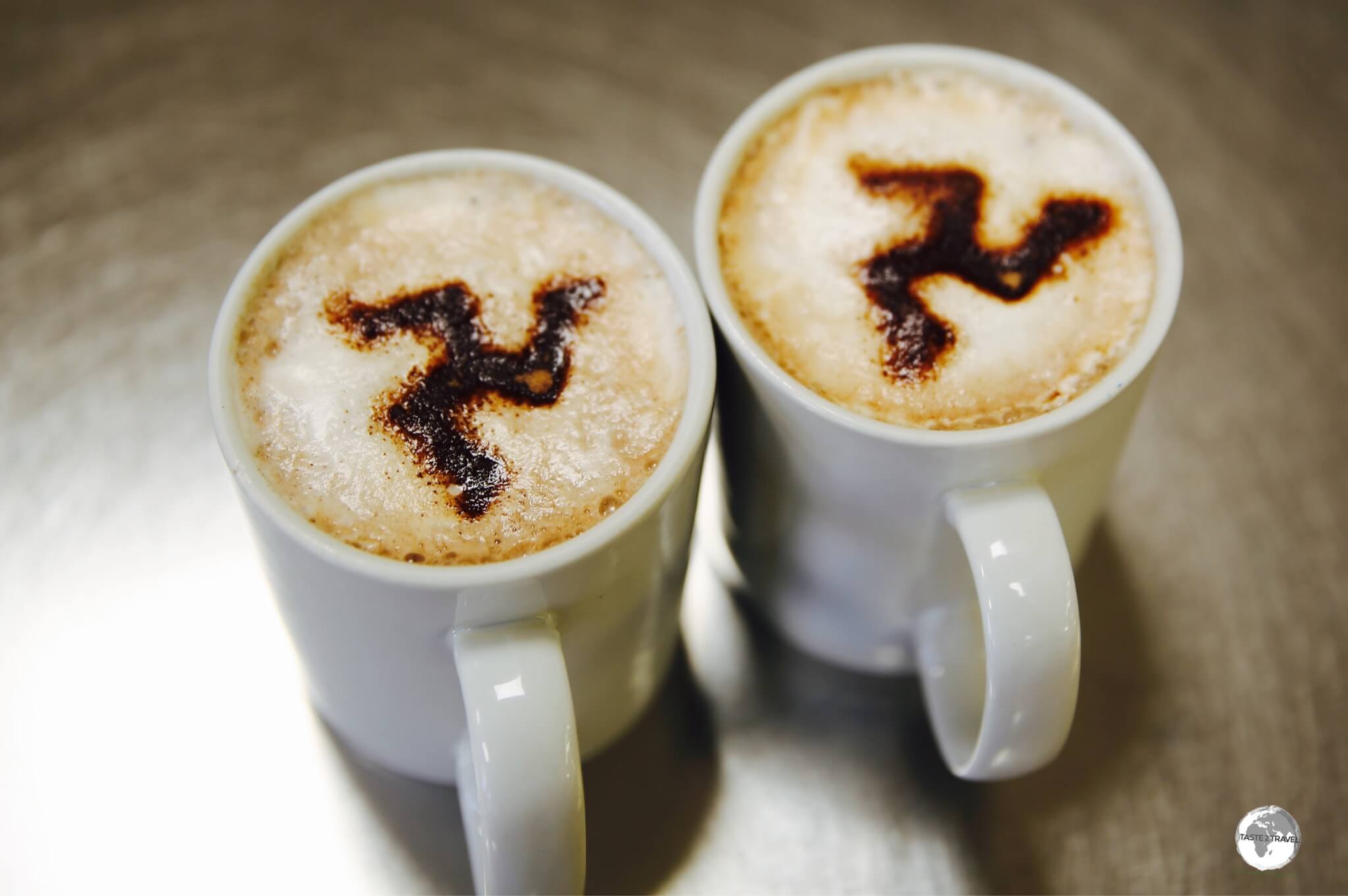 The 'Legs of Mann' featured on a couple of cafe latte's.