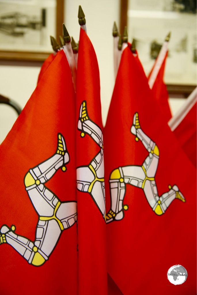 Souvenir flags for sale in Douglas.