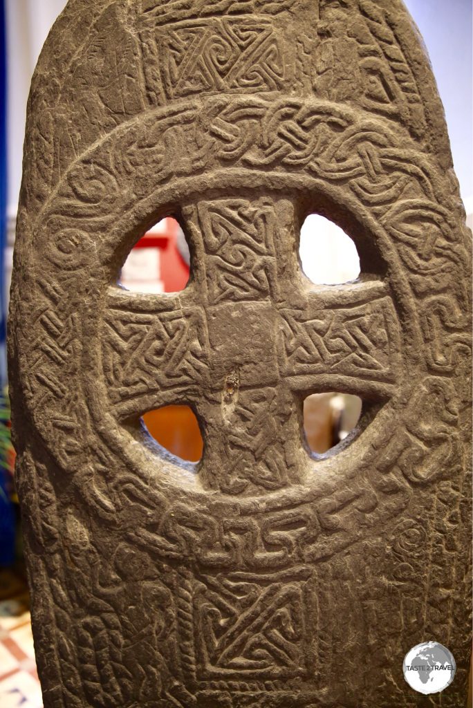 An historic Celtic Cross in the grounds of Kirk Andreas Church.