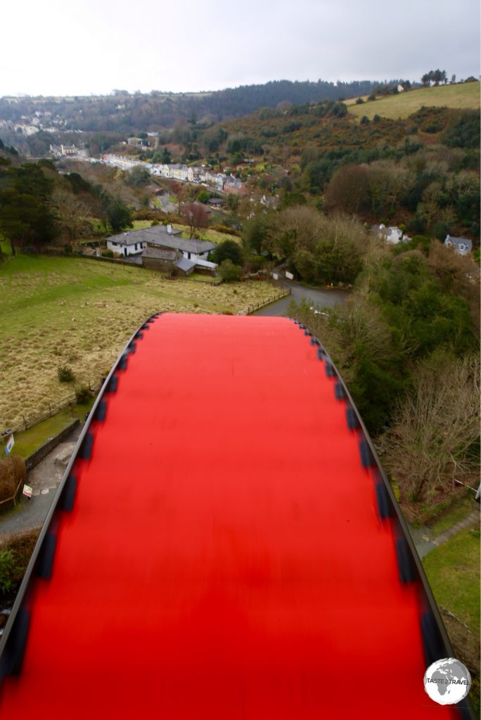 View of the surrounding countryside from the top of the Laxey wheel.