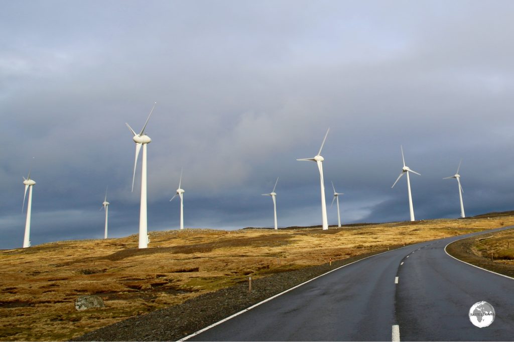 A wind farm located alongside route 10 on the central plateau of Streymoy Island.