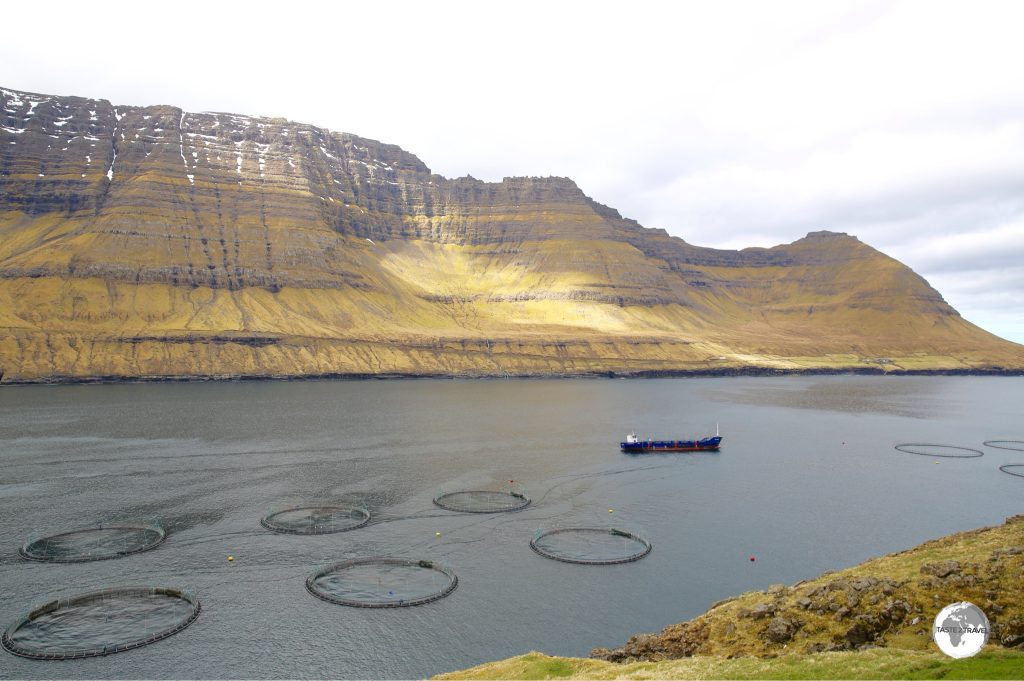 Salmon farming is the main industry on the Faroe Islands with huge farms occupying most Fjords.