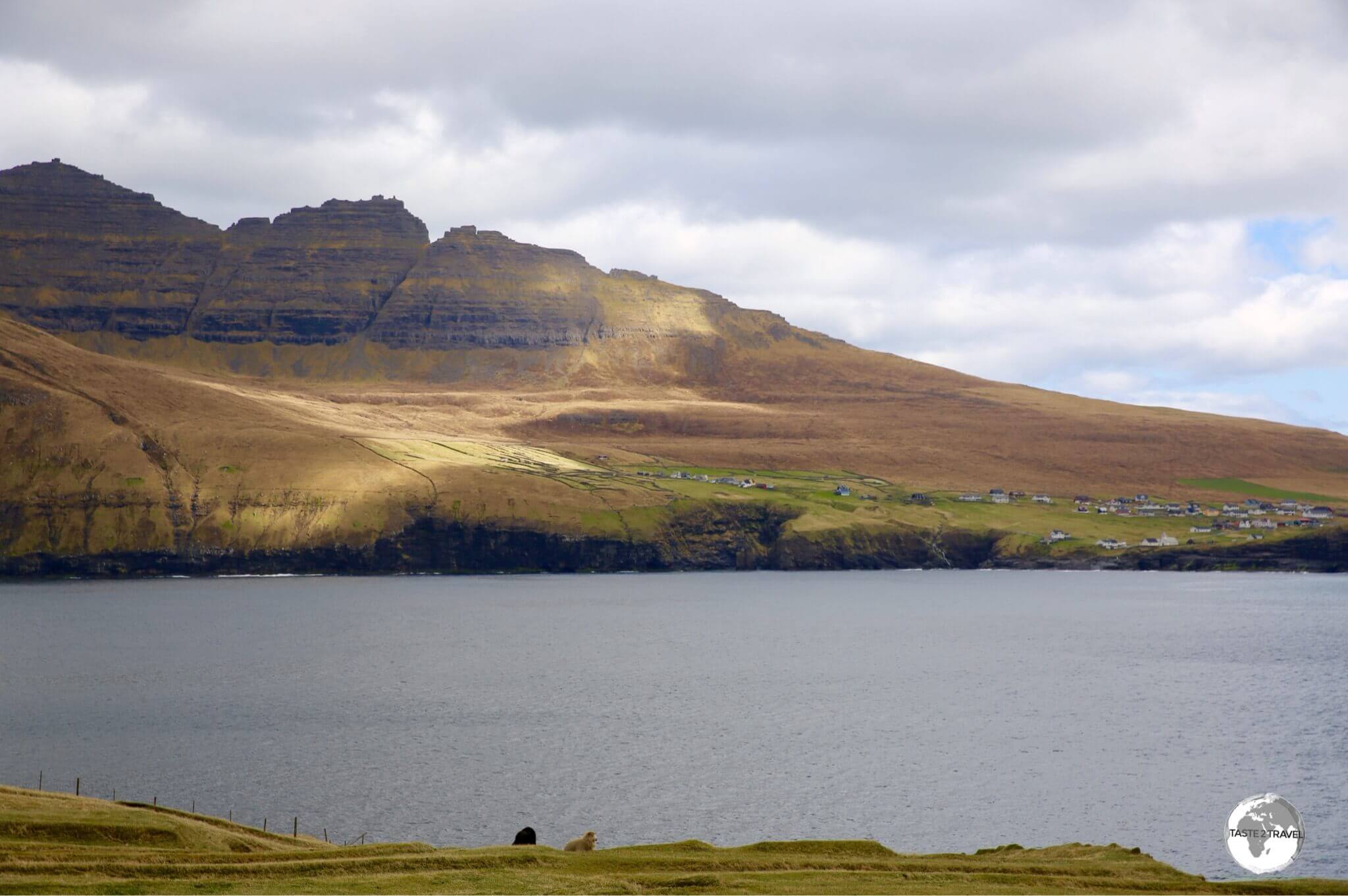 A view of the village of Viðareiði from neighbouring Bordoy Island.