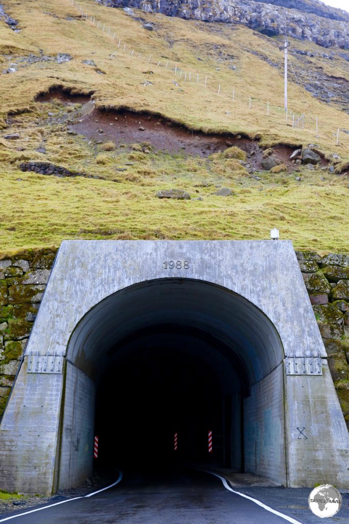 Entrance to the 3-km long Kunoyartunnilin which was completed in 1988, providing access to the previously isolated Kunoy village.
