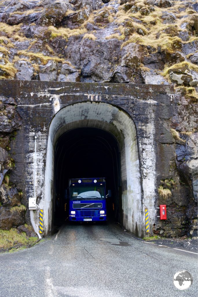 Entrance of the Hvannasundstunnilin (Hvannasund Tunnel) close to Norðdepil on the island of Borðoy.