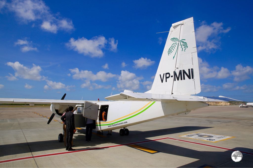 Boarding the FlyMontserrat flight at Antigua airport.