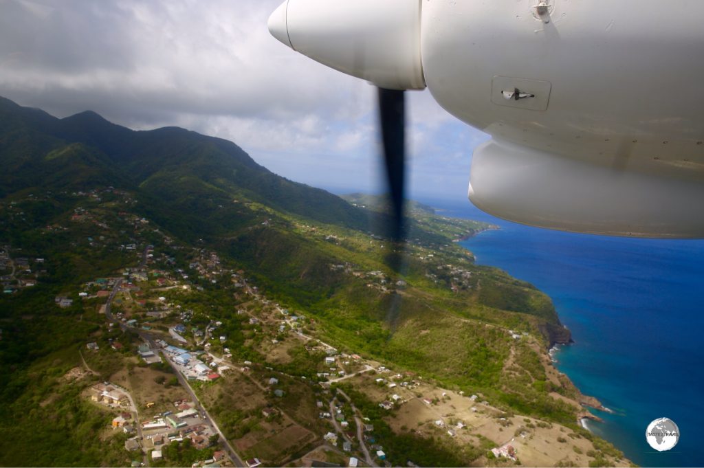 Flying into volcanic Montserrat.