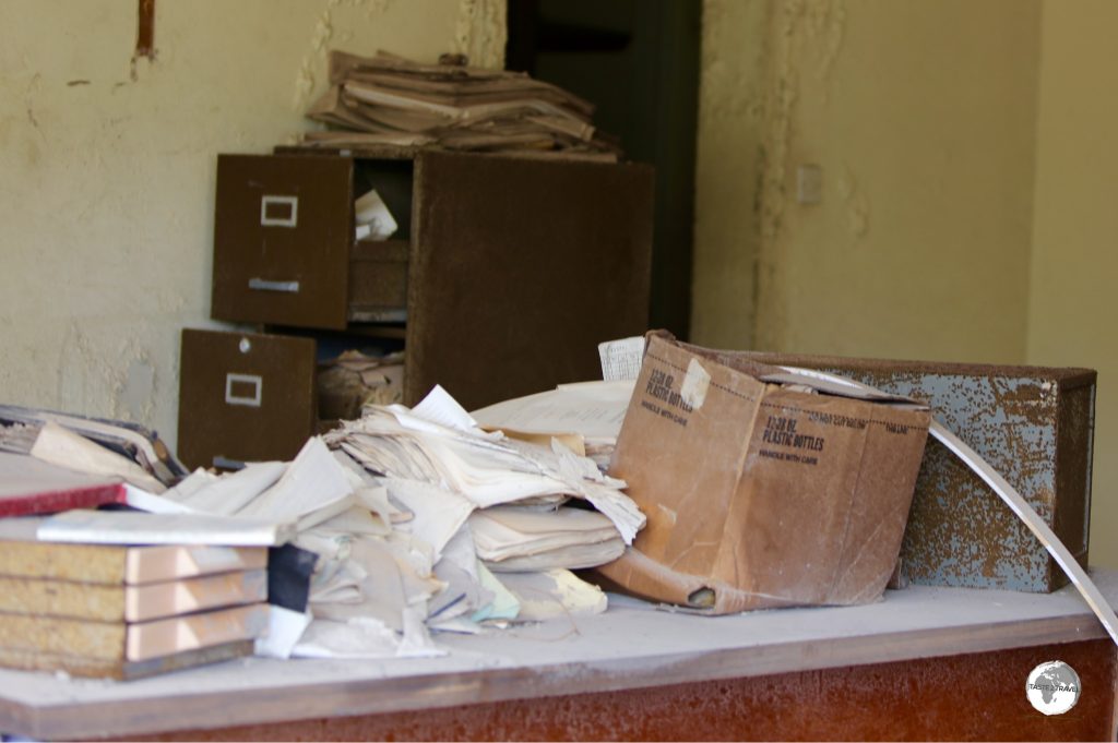Files and paperwork remain in an abandoned office in Plymouth.