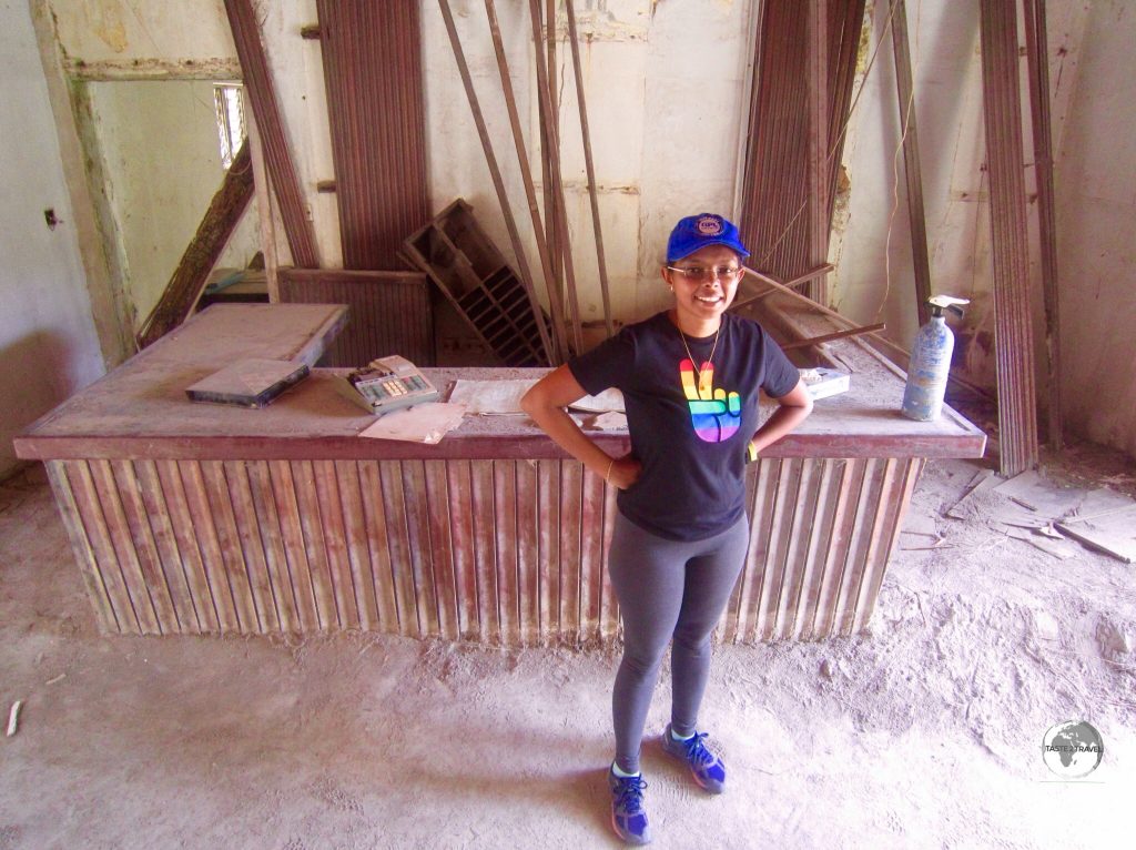 Valisha waiting a long time to check in at the Montserrat Springs hotel.