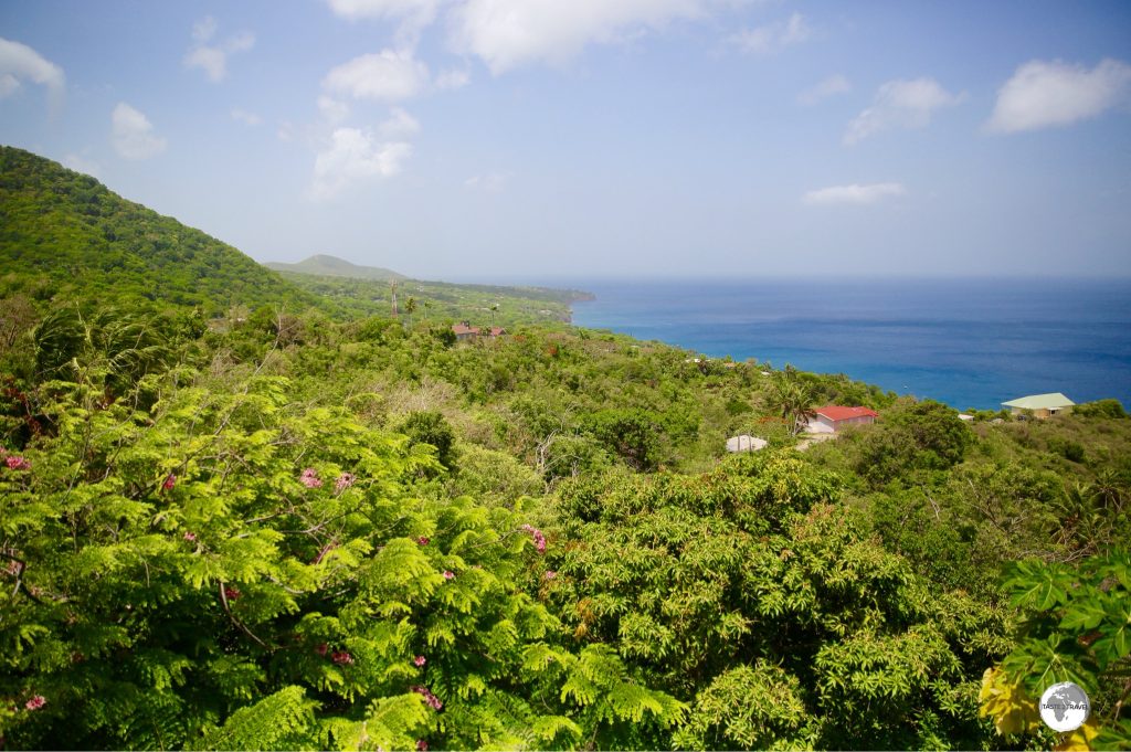 A sweeping view of the west coast of Montserrat from the Gingerbread Hill Guest House.