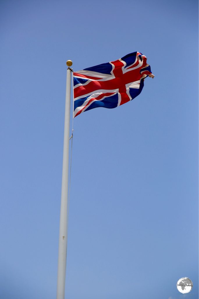The Union Jack flying outside the Governors Office in Brades.