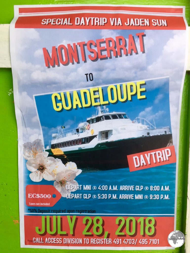 An advertisement announces a charter trip to Guadeloupe on the Jaden Sun.