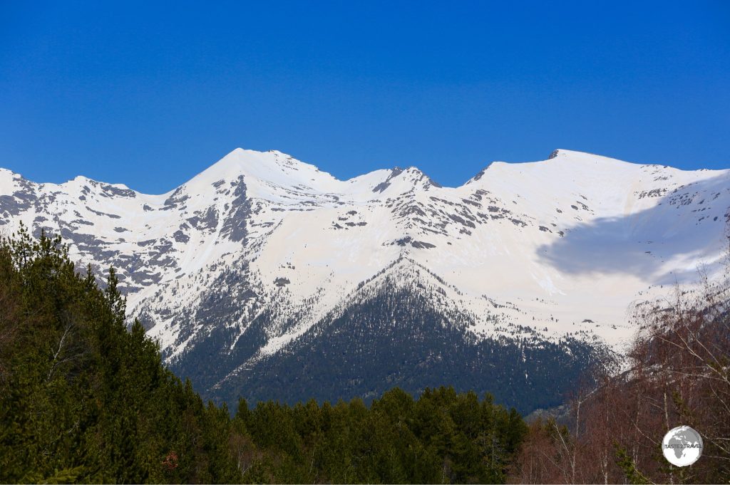 Views of the towering Pyrenees mountain range in Andorra.