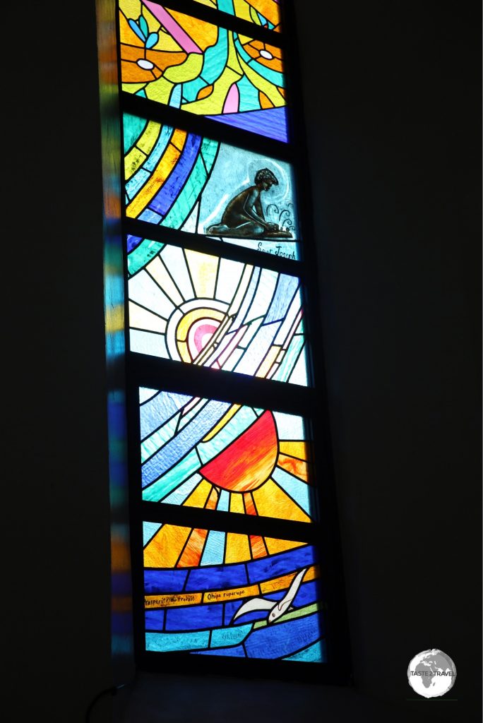 Stained-glass windows inside Papeete Catholic Cathedral.