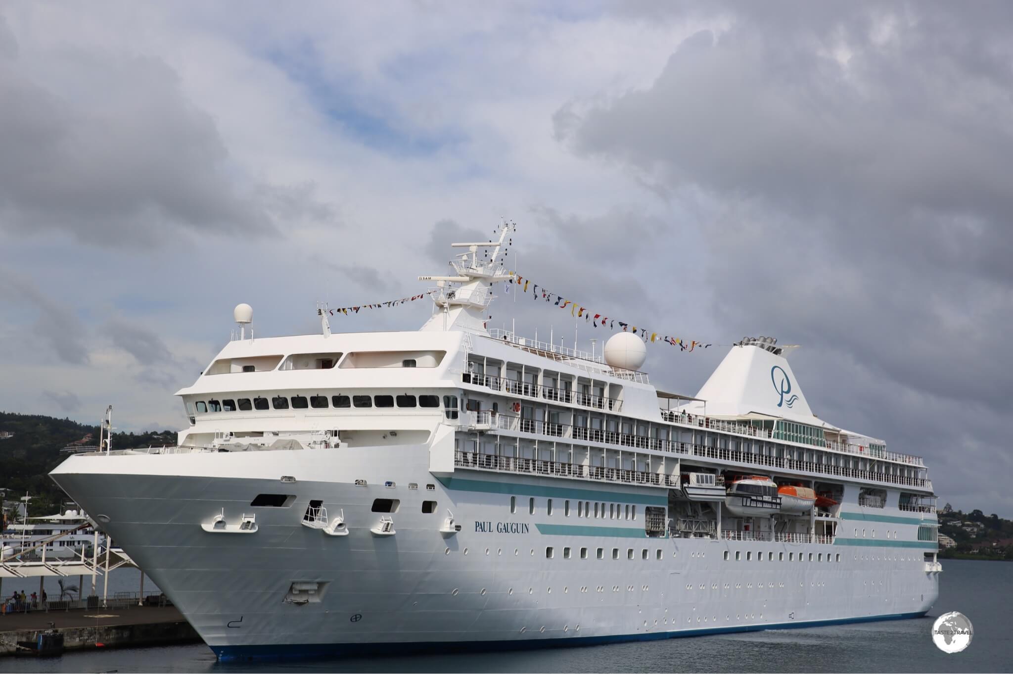 French Polynesia Travel Guide: The 'Paul Gauguin' cruise ship in Papeete harbour.