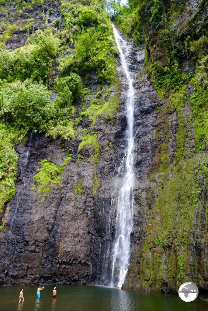 The towering Faarumai waterfall is a spectacular sight.