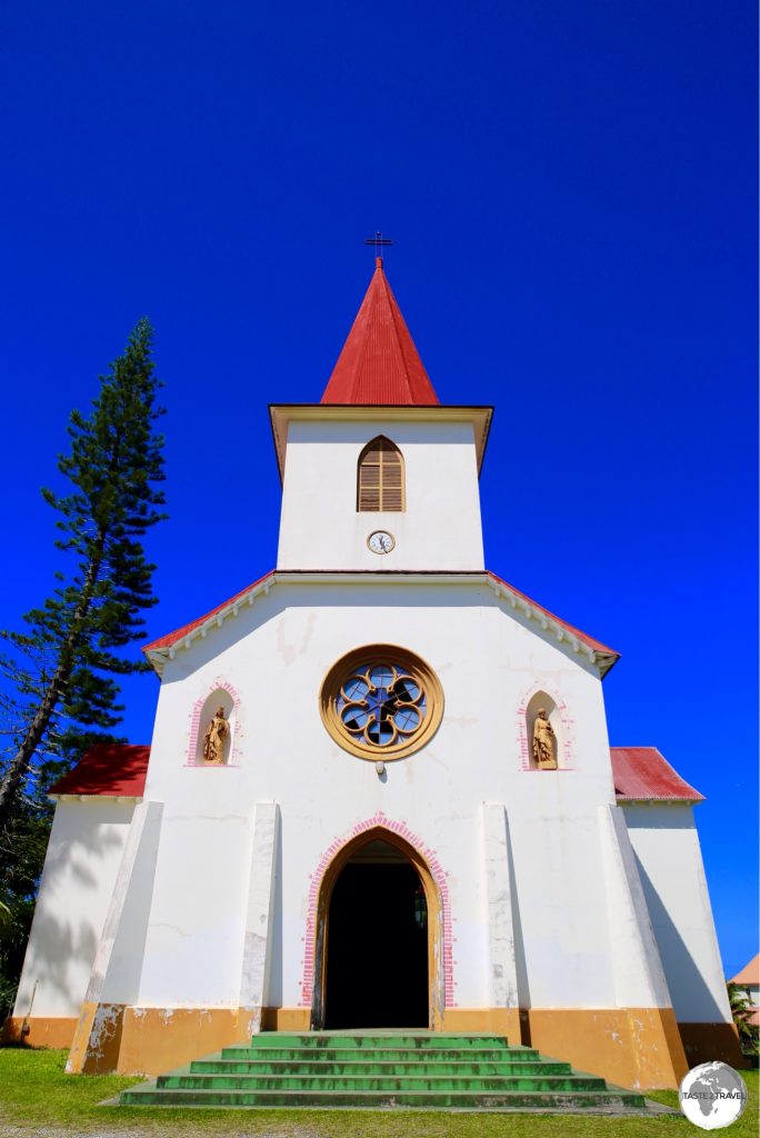 Beautiful St. Louis church is located on a hill. a short drive from Noumea.