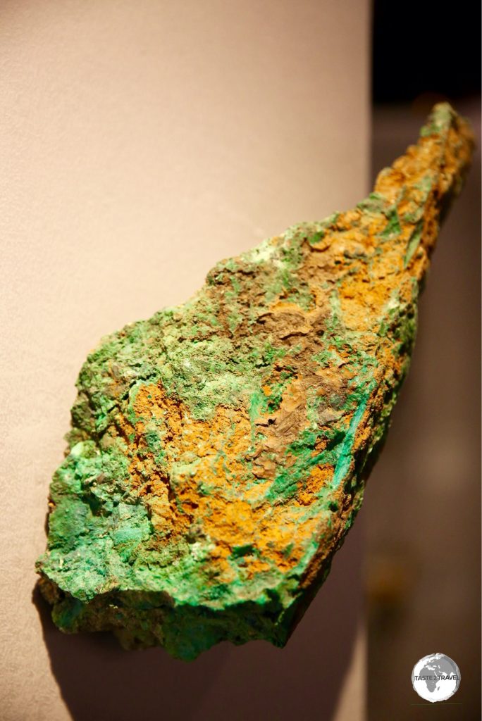 A piece of Nickel on display at the Maritime museum. Nickel exports are the main source of revenue for New Caledonia.