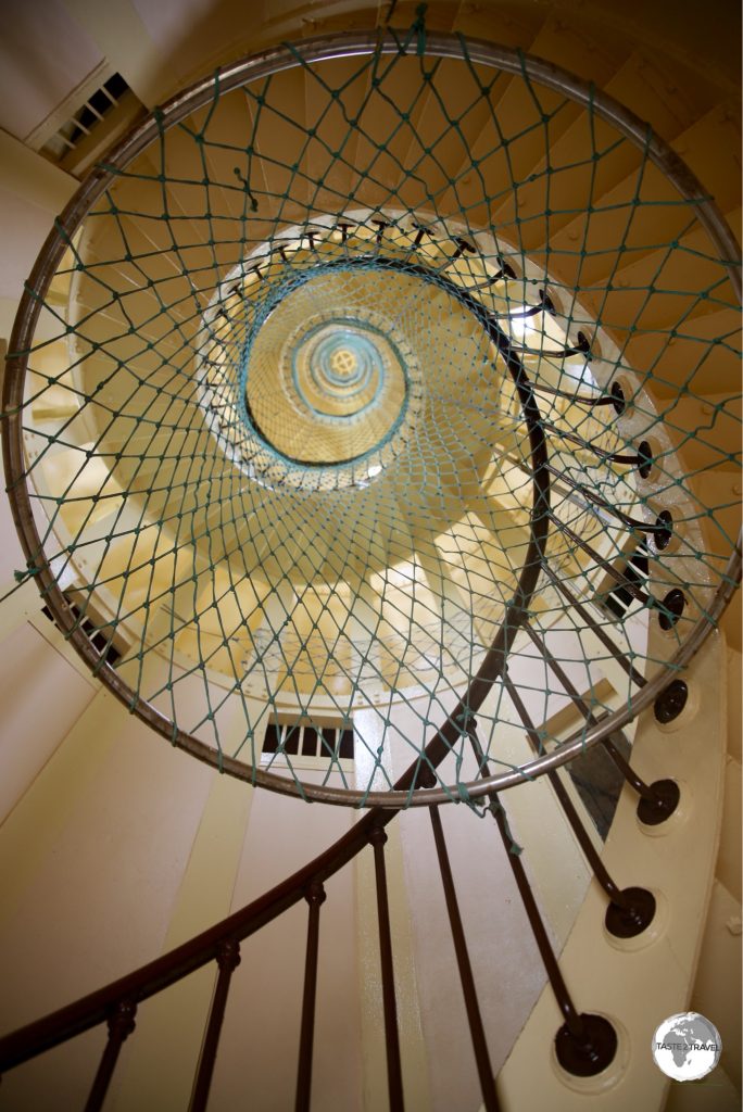 The spiral staircase which climbs 56 metres to the top of Amédée Lighthouse.