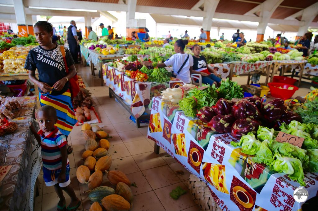 The bustling central market in Port Vila is open 24x7.
