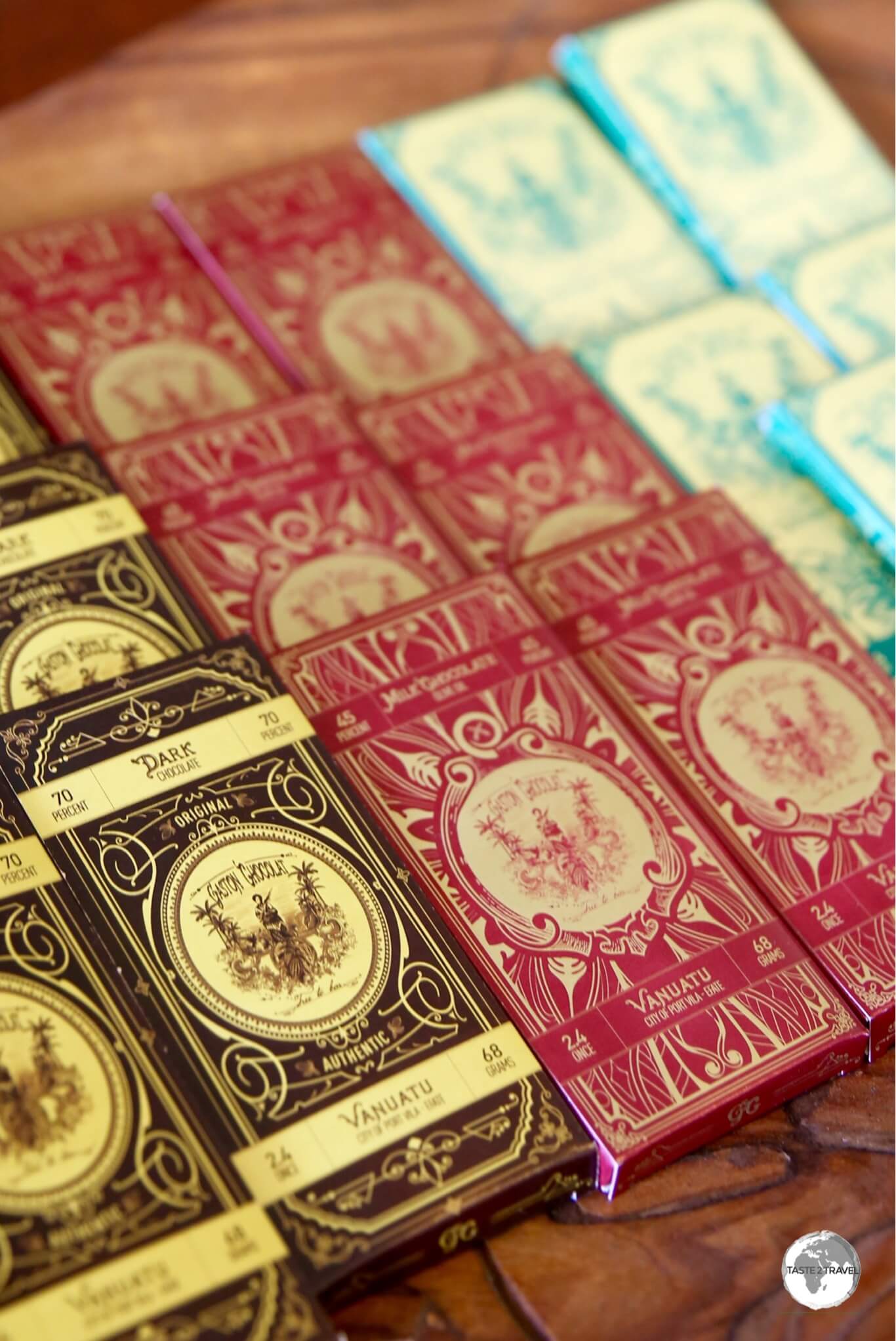A selection of some of the fine organic chocolate available from Gaston Chocolat in Port Vila.