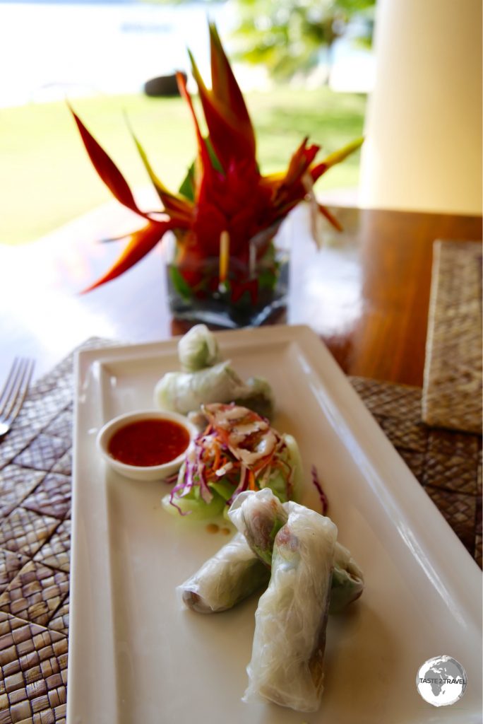 Very fine Vietnamese spring rolls for lunch at The Havannah resort.