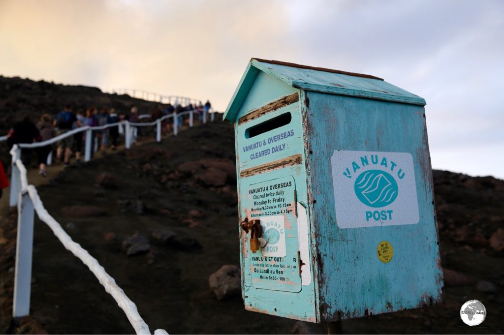 Post box on the edge of the Mount Yasur Volcano on Tanna.