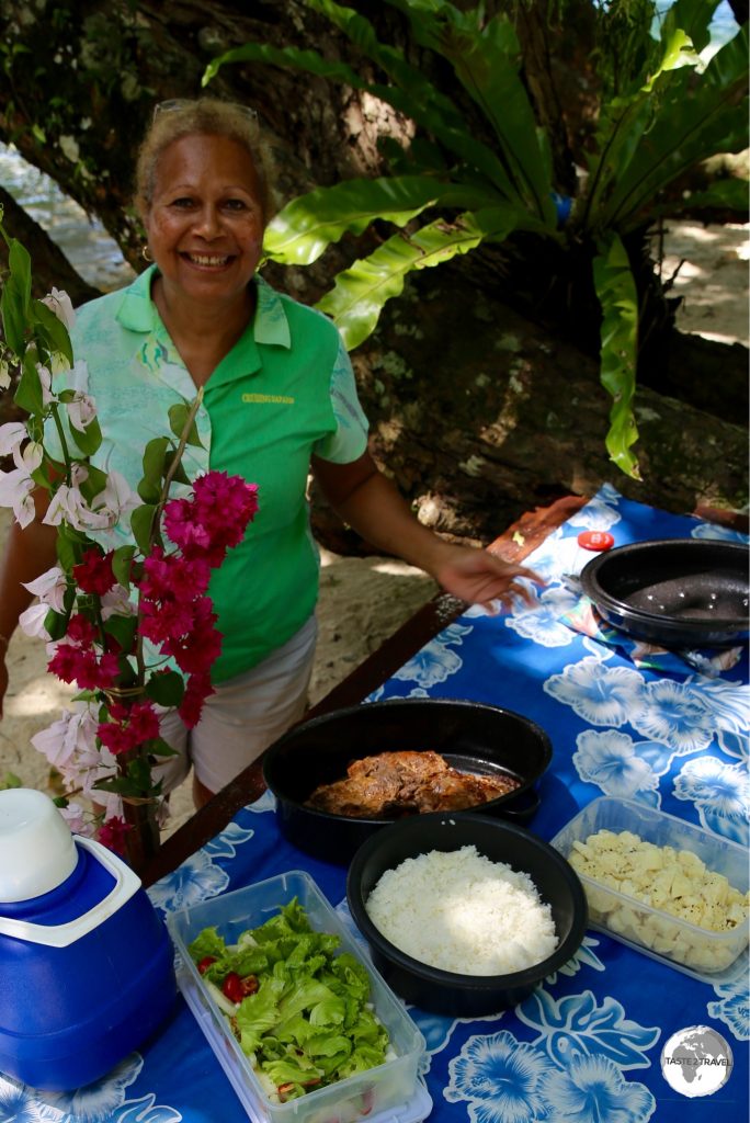 Our amazing guide, Esline Turner preparing a delicious lunch on Malo Island,