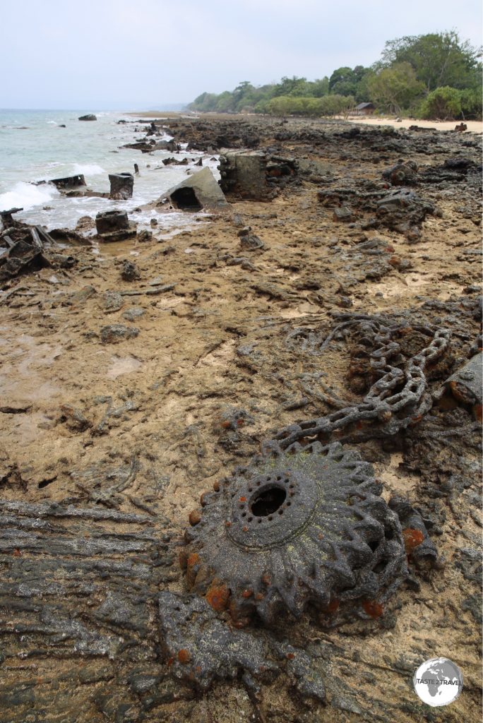 Rusty WWII relics litter the beach at Million Dollar Point.