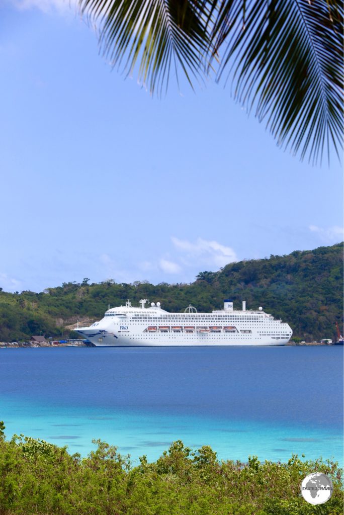 A P&O cruise ship in Port Vila.
