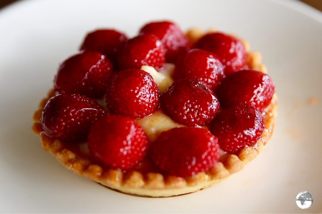 A fine Vanuatu raspberry tart made by the French pastry chief at Au Peche Mignon.