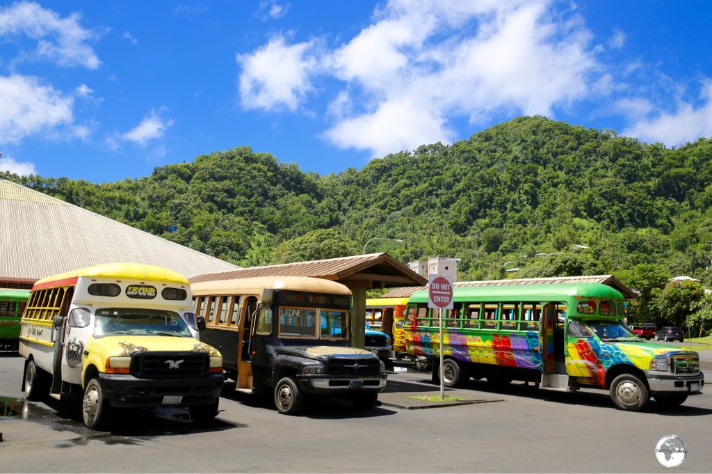 'Aiga' buses at the terminus in Pago Pago.