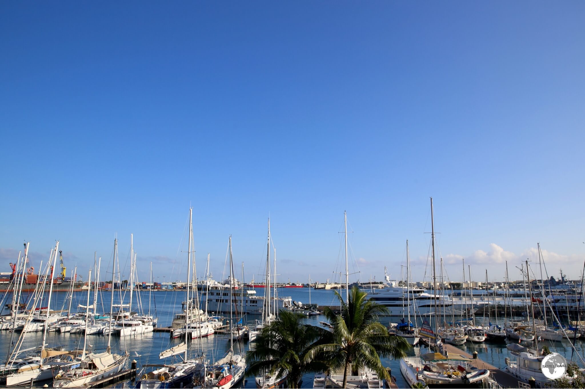 A very fine view of Papeete harbour from the balcony of my room at the Hotel Tiare Tahiti.