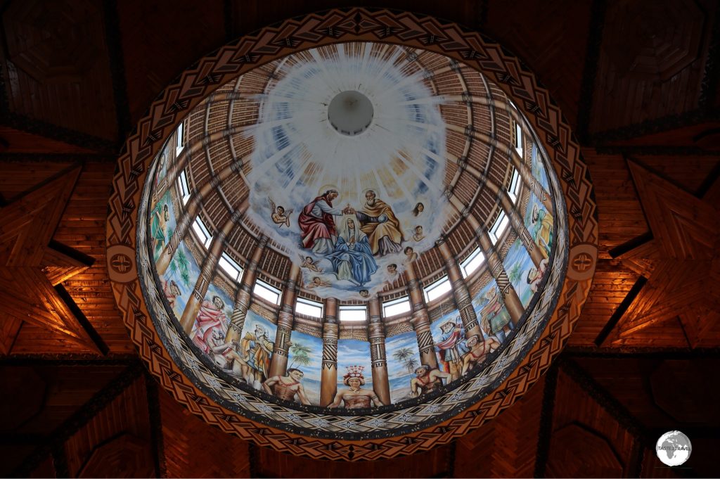 The artwork in the central dome of the Immaculate Conception Cathedral combines European and Samoan influences.