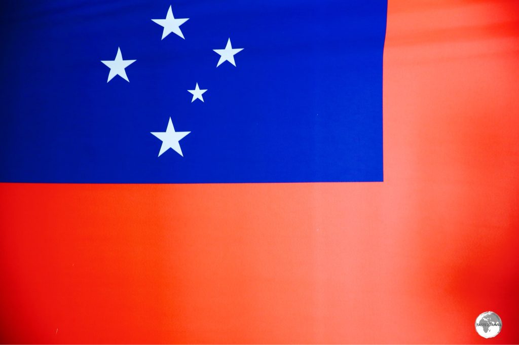 The flag of Samoa displayed at the museum of Samoa.