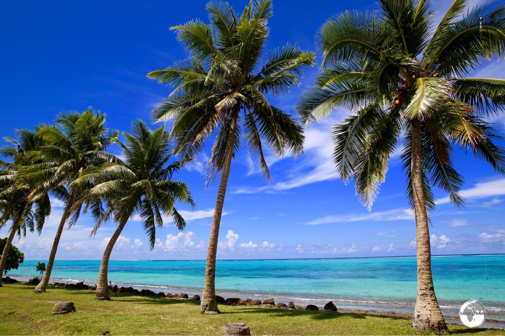 Palm trees line the shoreline of the dazzling lagoon on the east coast of Savai'i.