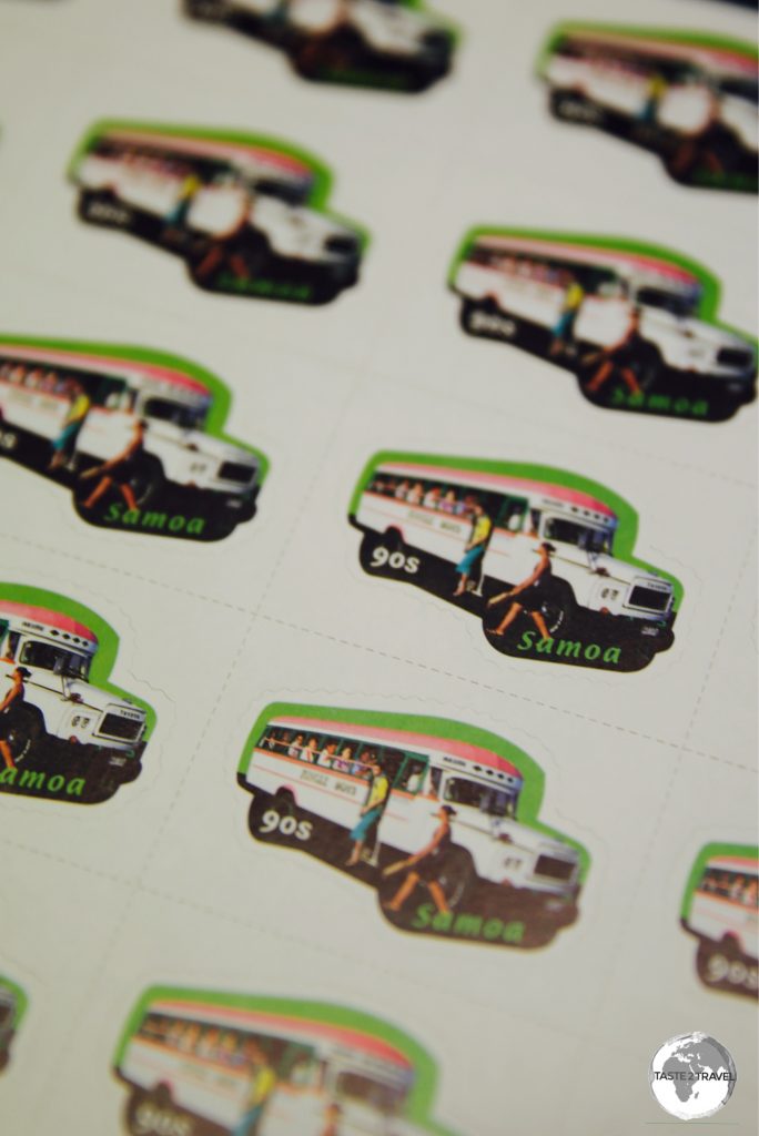 The iconic public buses featured in a popular stamp issue.
