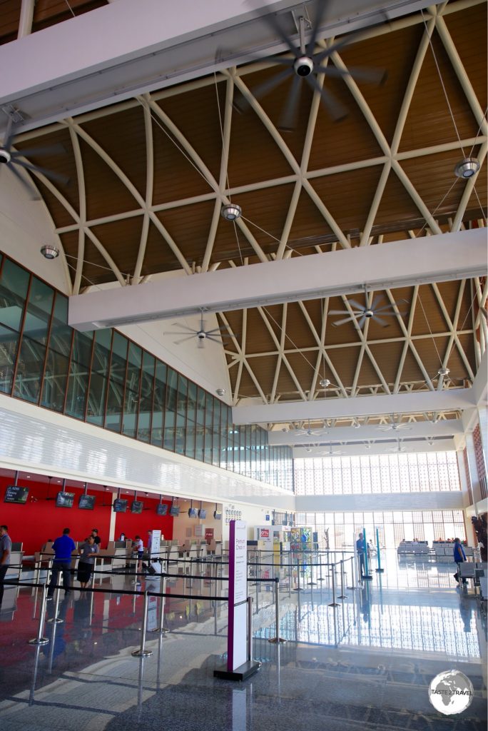 The lofty and well-ventilated terminal building at Faleolo International Airport.