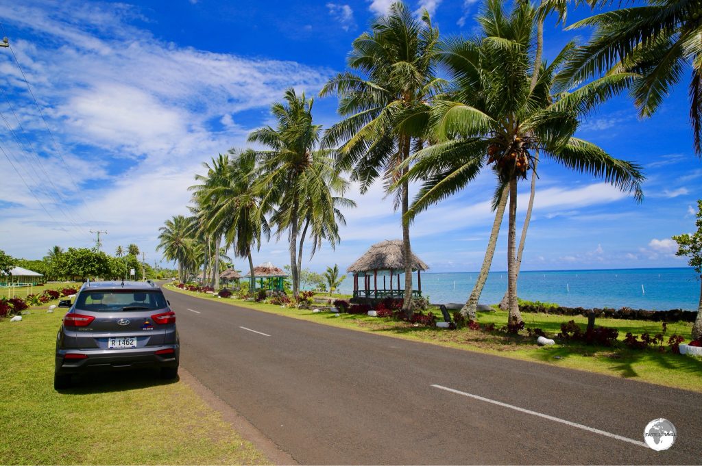 Touring picturesque Savai’i island in my rental car.
