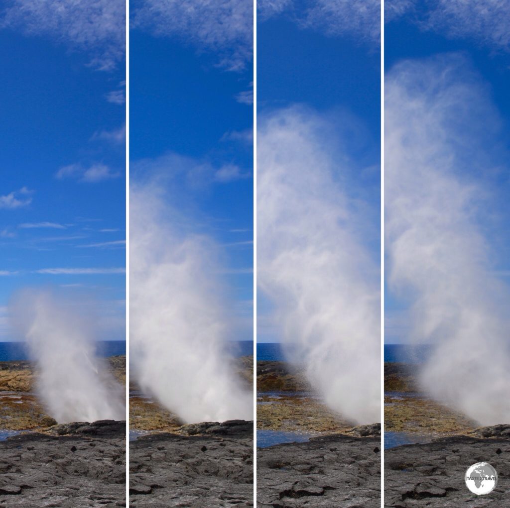 A photo sequence showing the life cycle of a Alofaaga blowhole.