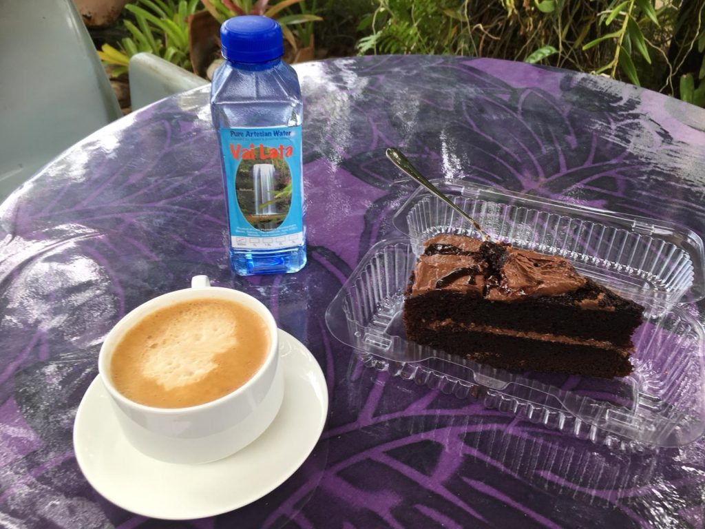 Morning tea stop at Netta's Cakes, which offers the best coffee and cake on Savai'i.