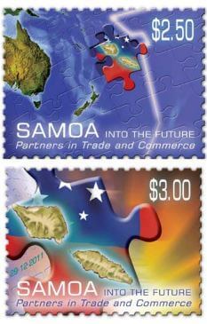 Samoa stamp issue commemorating the change of time zone.