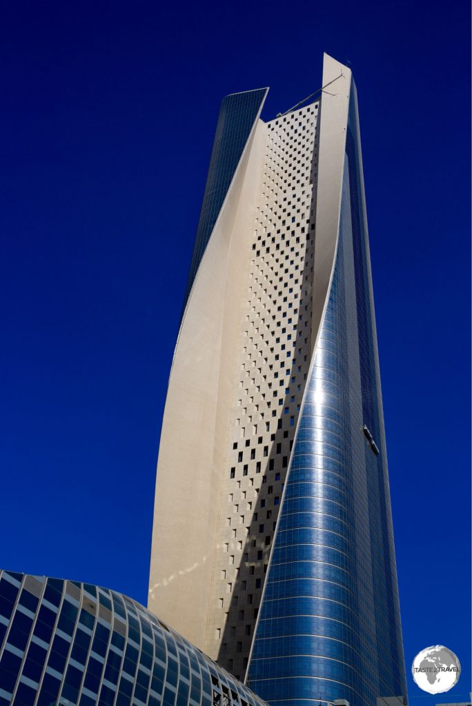 At 414 m, the impressive Al Hamra tower is the tallest building in Kuwait and the tallest carved concrete skyscraper in the world.