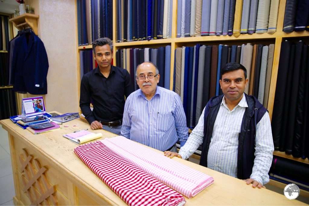 The friendly team of Indian tailors from ‘Washington Tailors’ in Manama Souk.