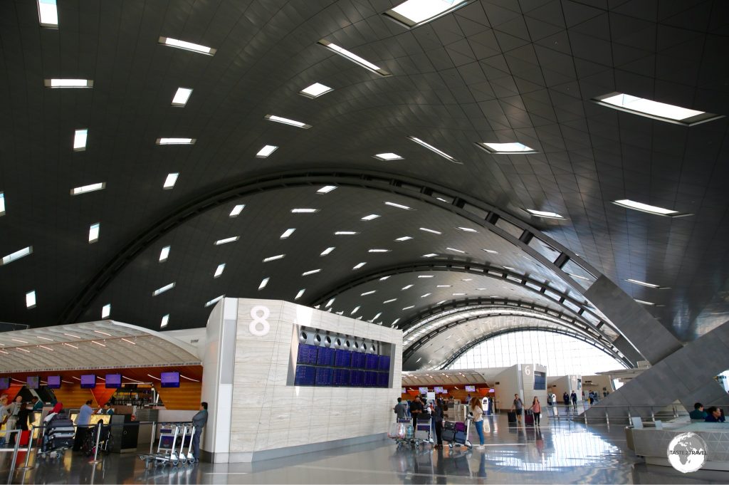 The departure hall of Hamid International Airport.